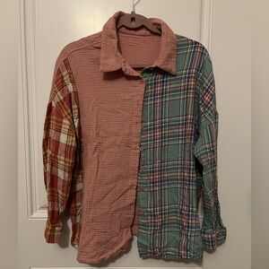 Pink and plaid long sleeve button up